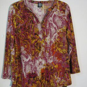 Anne Klein Sport Colorful Top Medium Pink Yellow Abstract